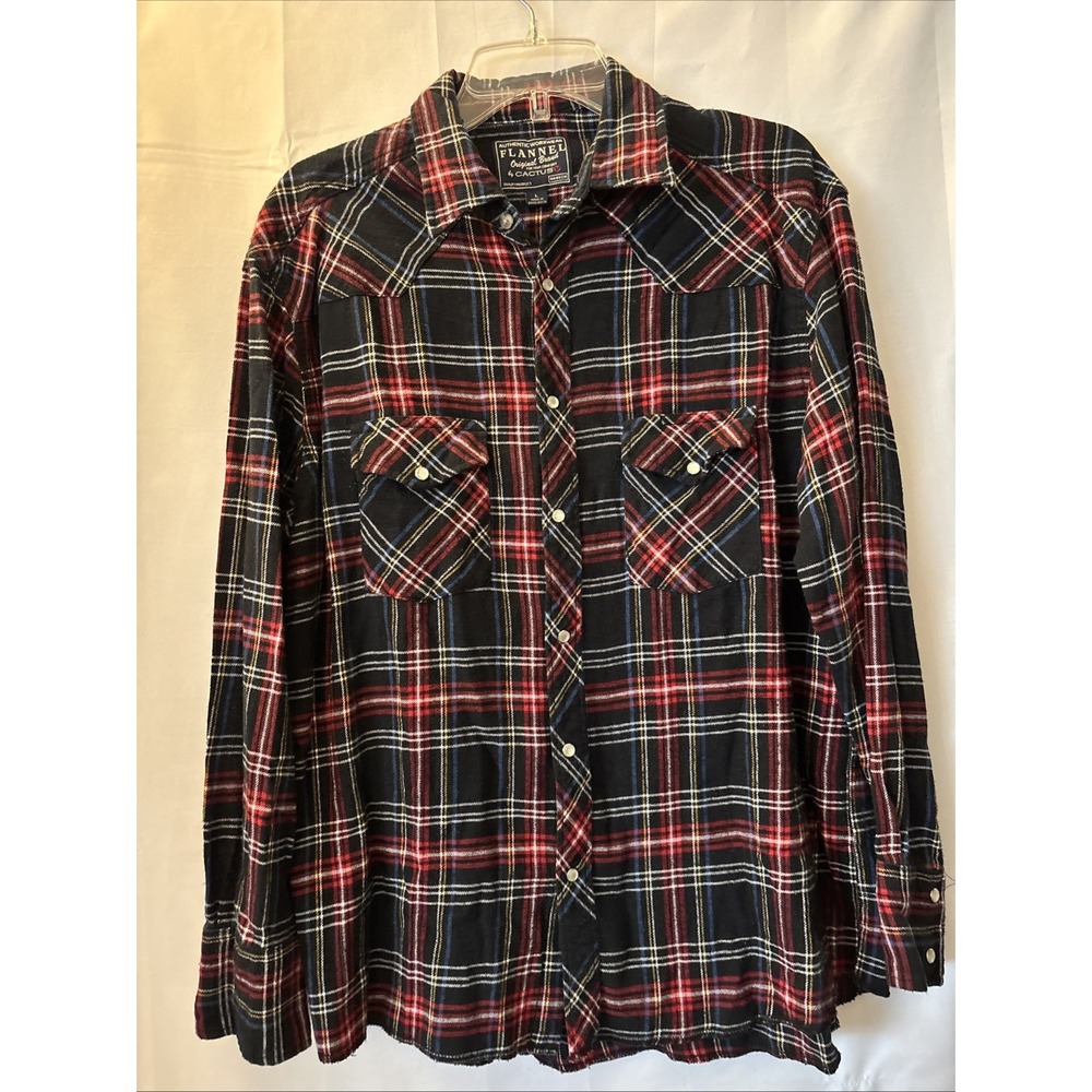 Cactus Mens/Women LG Plaid Button-Down Pearl Snap Authentic WorkWear Flannel
